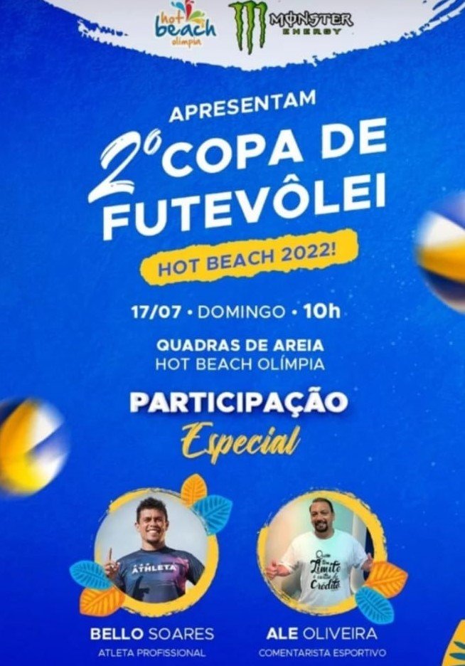 PARQUE AQUÁTICO HOT BEACH OLÍMPIA SEDIA 2ª COPA DE FUTVOLEI NESTE DOMINGO