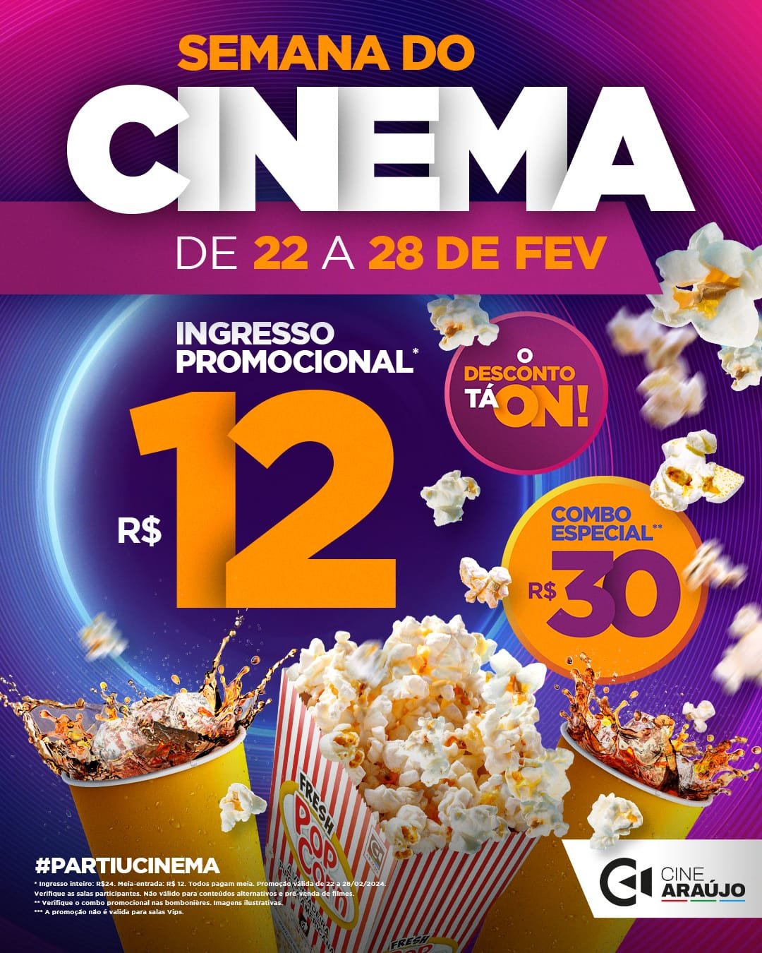 COM INGRESSO A R $12,00, A SEMANA DO CINEMA NO RIOPRETO SHOPPING VAI DE 22 A 28/02