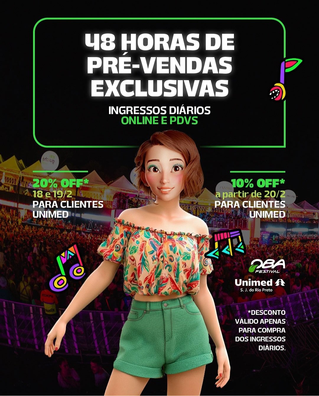 CLIENTES UNIMED SÃO JOSÉ DO RIO PRETO PODERÃO COMPRAR CONVITES DIÁRIOS PARA O OBA FESTIVAL COM ATÉ 20% DE DESCONTO