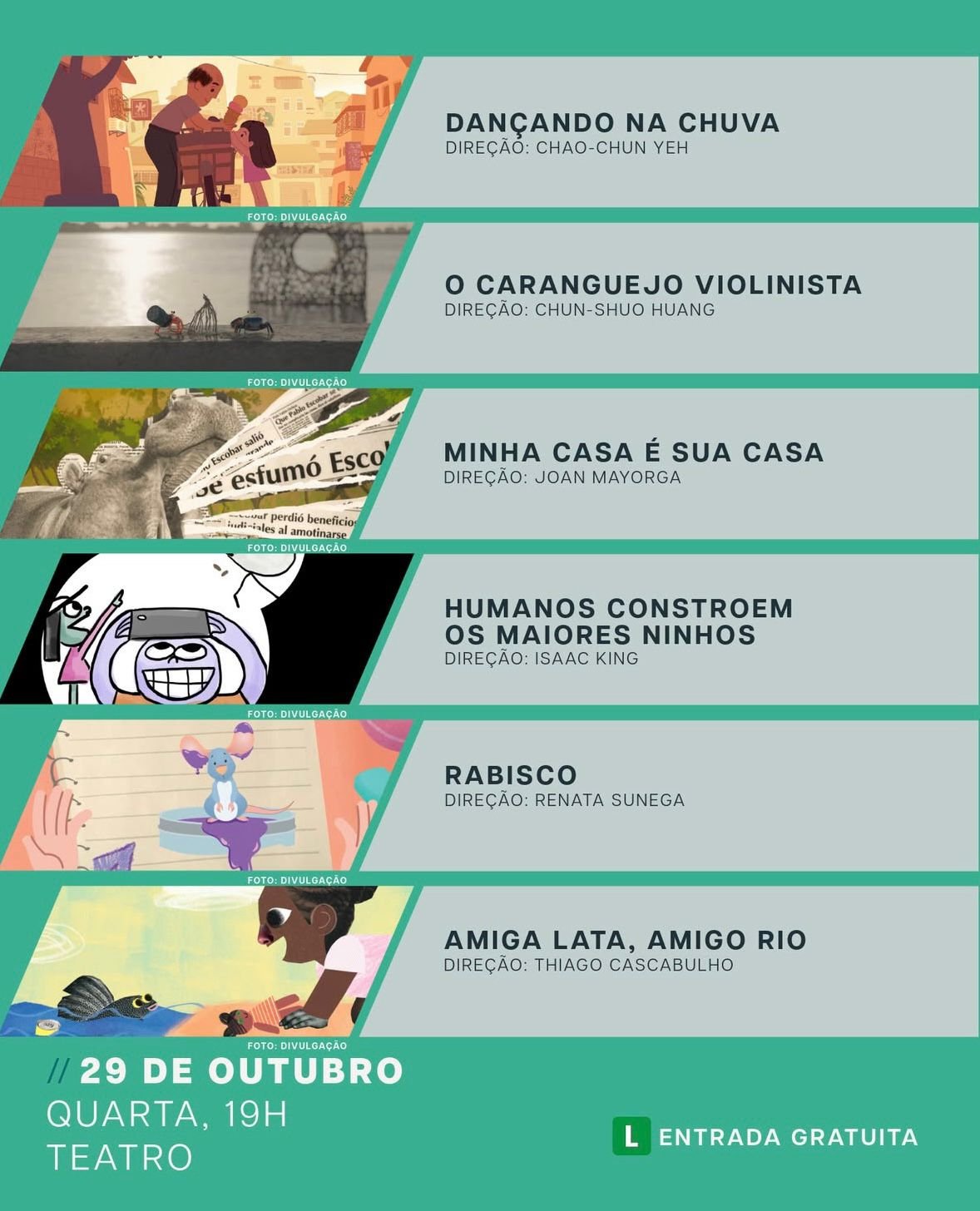 ECOCINE APRESENTA NESTA QUARTA, DIA 29/10, SESSÃO DE CURTAS DE ANIMAÇÃO INFANTIL, NO CENTRO CULTURAL SESI RIO PRETO