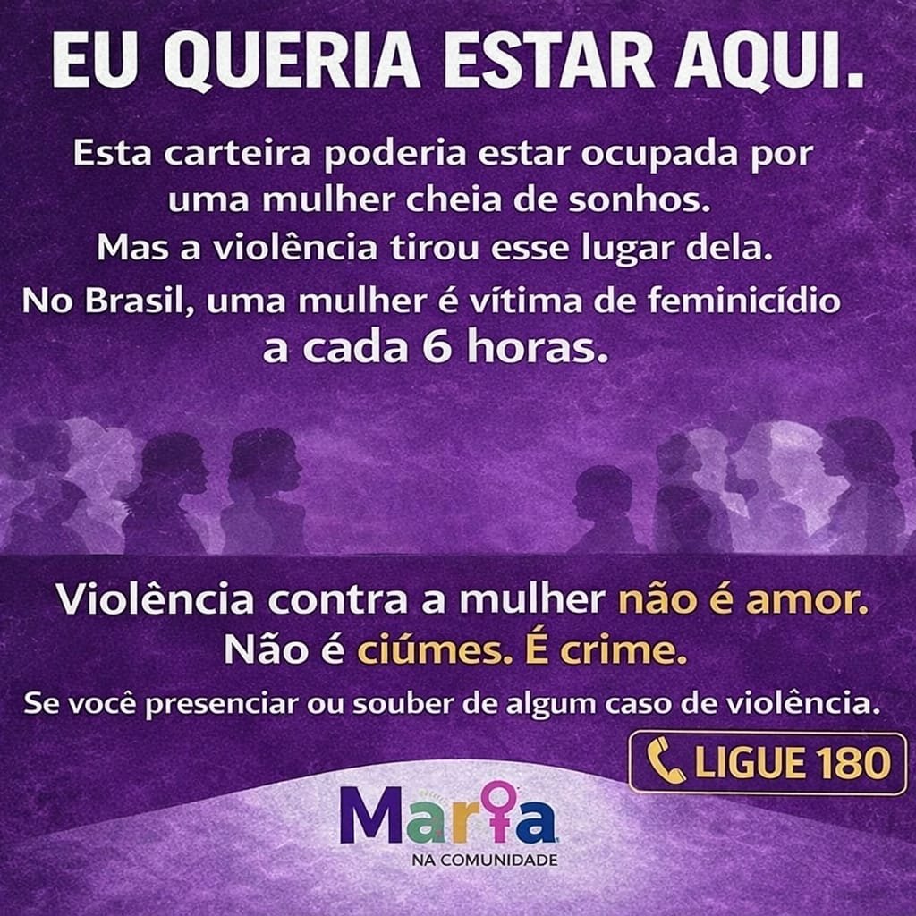 Cadeiras vazias em salas de aula marcam ação contra o feminicídio em Rio Preto