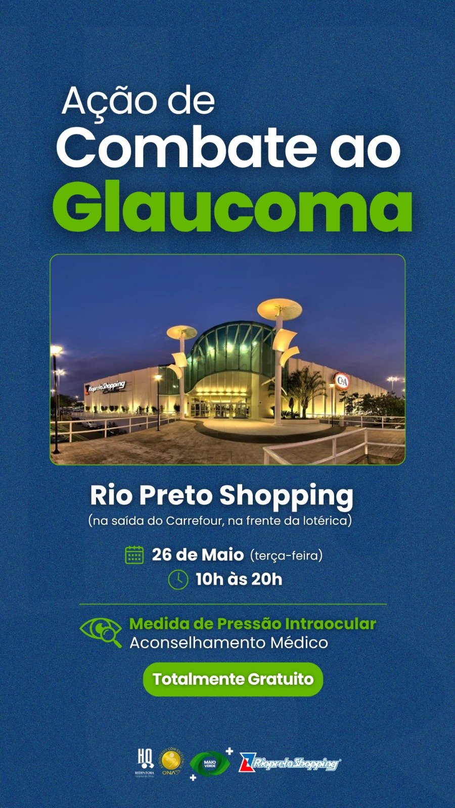 HO Redentora promove ação gratuita do Maio Verde no Rio Preto Shopping para combater a principal causa de cegueira irreversível no mundo